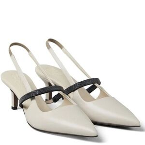 Brunello Cucinelli - pointed leather pumps - women - Le - 39 - Neutrals
